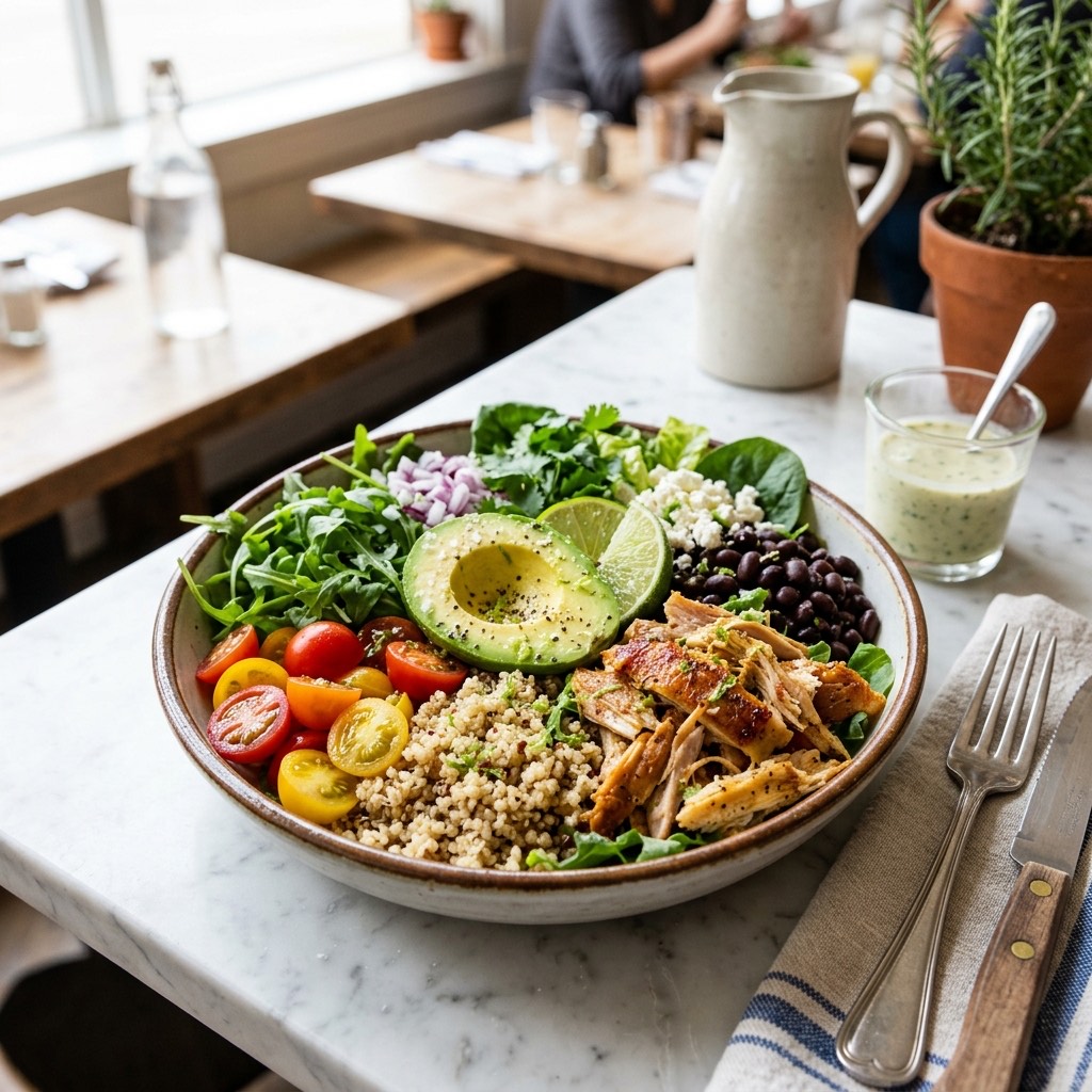 Cobb-style salad with avocado, feta and crispy chickpeas