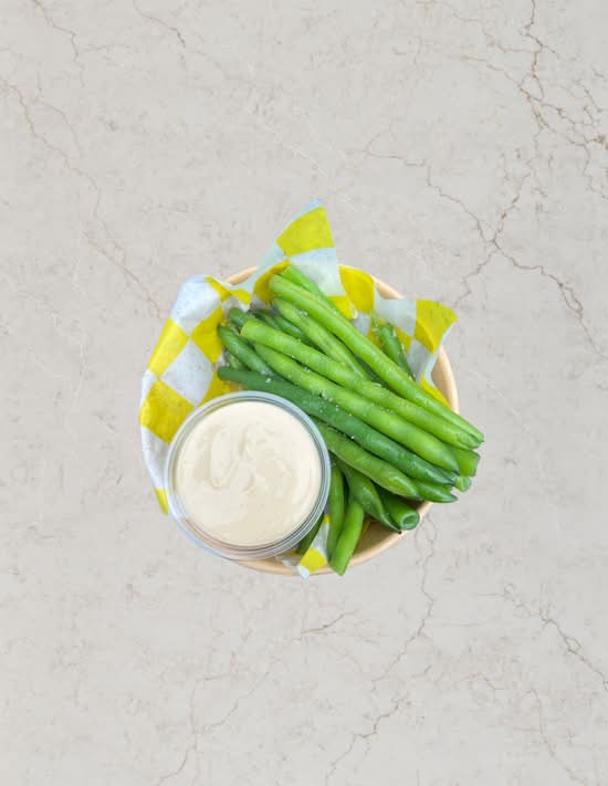 Crunchy Lemon Green Beans with Garlic Shoom Dip